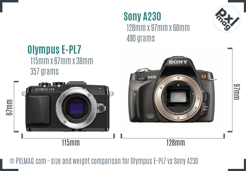 Olympus E-PL7 vs Sony A230 size comparison