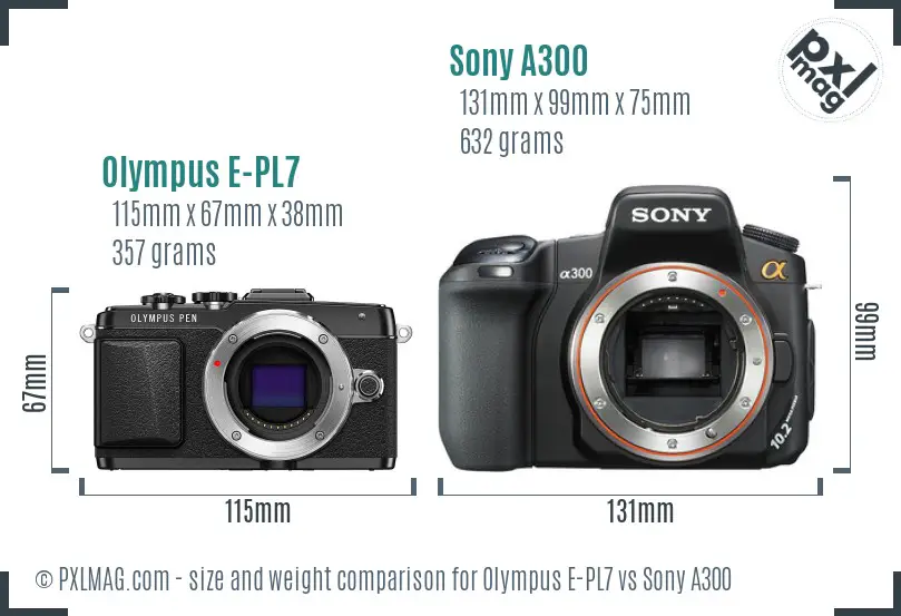Olympus E-PL7 vs Sony A300 size comparison