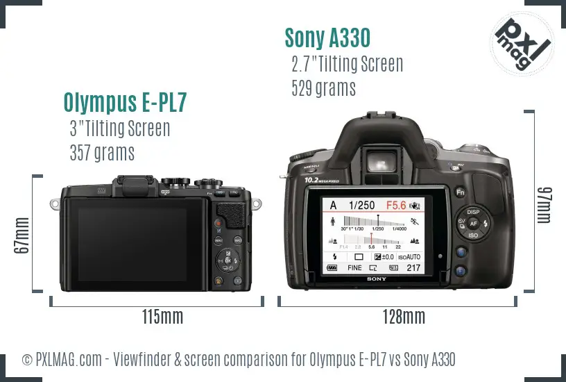 Olympus E-PL7 vs Sony A330 Screen and Viewfinder comparison