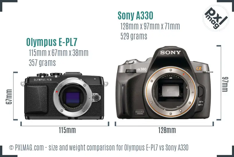 Olympus E-PL7 vs Sony A330 size comparison