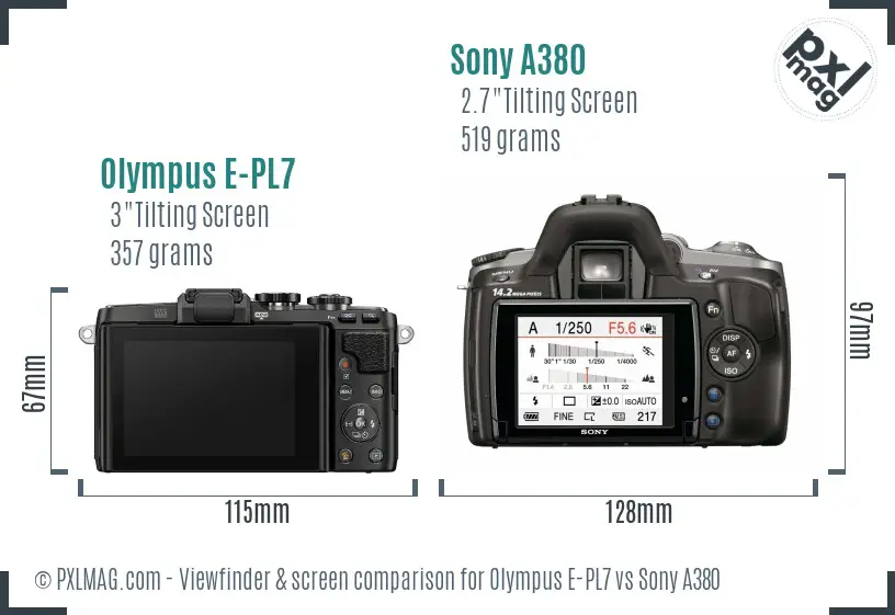 Olympus E-PL7 vs Sony A380 Screen and Viewfinder comparison