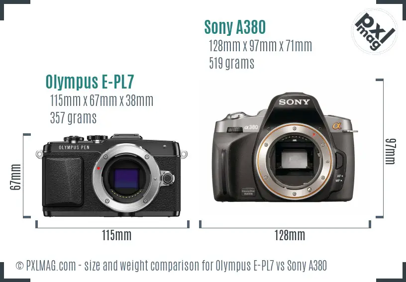 Olympus E-PL7 vs Sony A380 size comparison