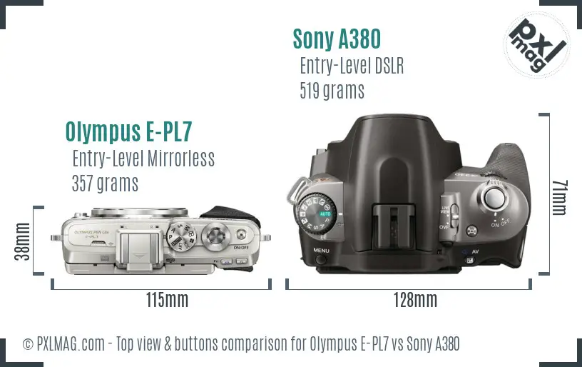 Olympus E-PL7 vs Sony A380 top view buttons comparison