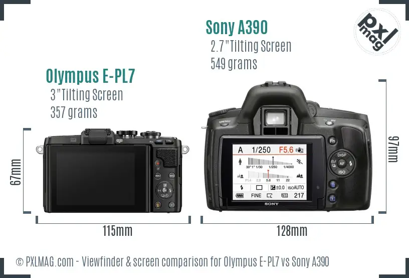 Olympus E-PL7 vs Sony A390 Screen and Viewfinder comparison