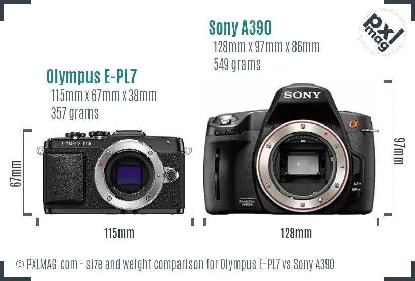 Olympus E-PL7 vs Sony A390 size comparison