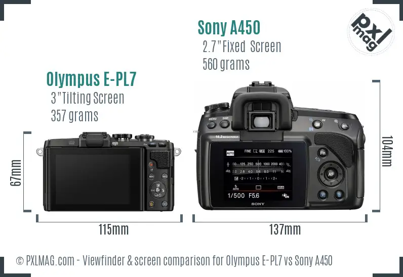 Olympus E-PL7 vs Sony A450 Screen and Viewfinder comparison