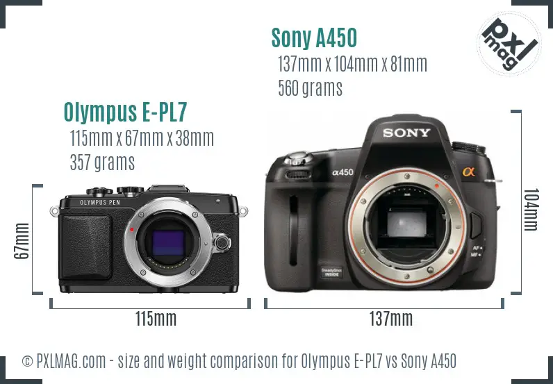 Olympus E-PL7 vs Sony A450 size comparison
