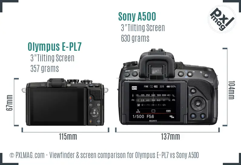 Olympus E-PL7 vs Sony A500 Screen and Viewfinder comparison