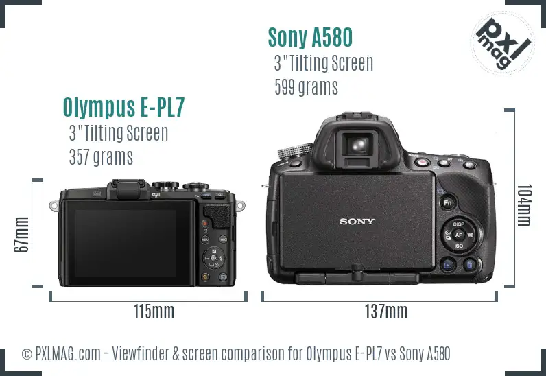 Olympus E-PL7 vs Sony A580 Screen and Viewfinder comparison