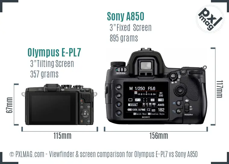 Olympus E-PL7 vs Sony A850 Screen and Viewfinder comparison