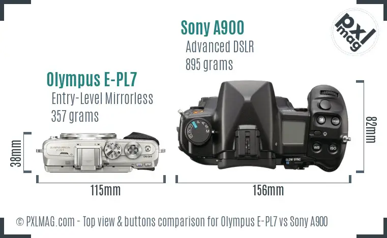 Olympus E-PL7 vs Sony A900 top view buttons comparison