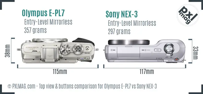 Olympus E-PL7 vs Sony NEX-3 top view buttons comparison
