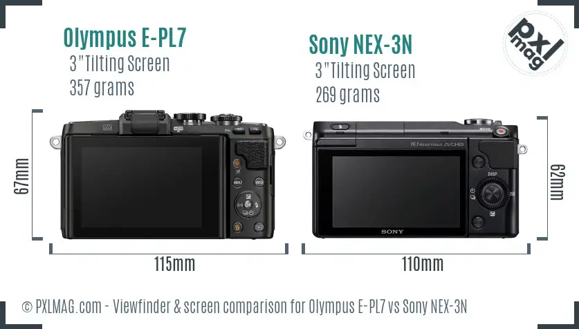 Olympus E-PL7 vs Sony NEX-3N Screen and Viewfinder comparison