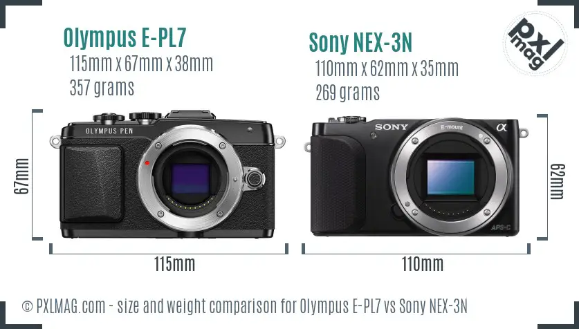 Olympus E-PL7 vs Sony NEX-3N size comparison