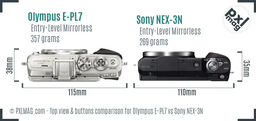 Olympus E-PL7 vs Sony NEX-3N top view buttons comparison