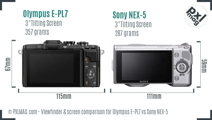 Olympus E-PL7 vs Sony NEX-5 Screen and Viewfinder comparison