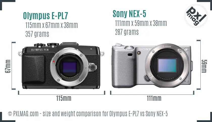Olympus E-PL7 vs Sony NEX-5 size comparison