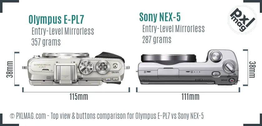 Olympus E-PL7 vs Sony NEX-5 top view buttons comparison