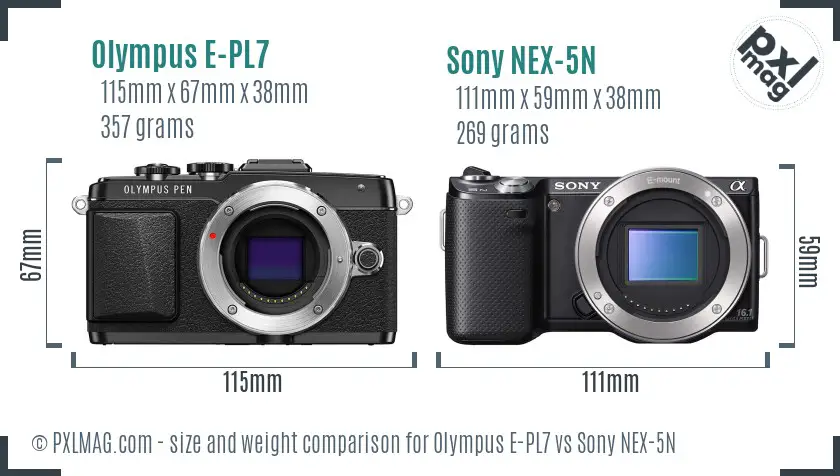 Olympus E-PL7 vs Sony NEX-5N size comparison