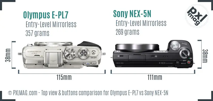 Olympus E-PL7 vs Sony NEX-5N top view buttons comparison