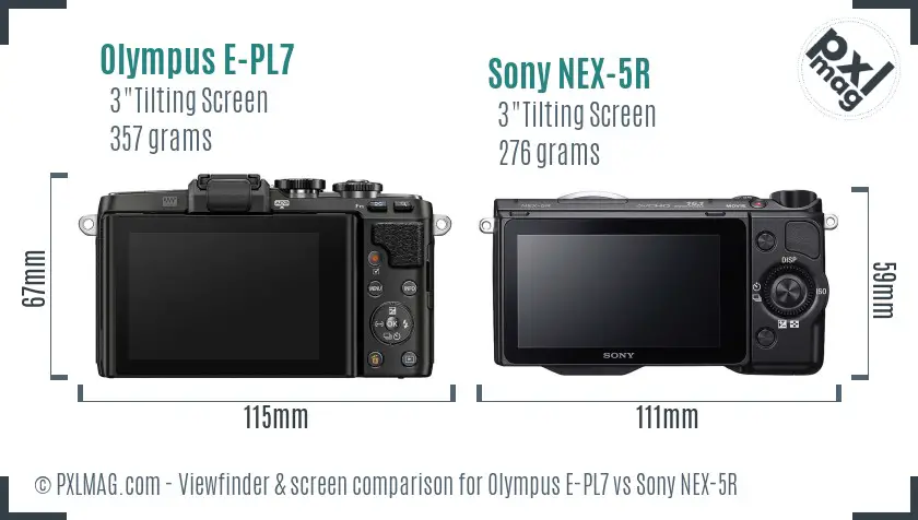 Olympus E-PL7 vs Sony NEX-5R Screen and Viewfinder comparison