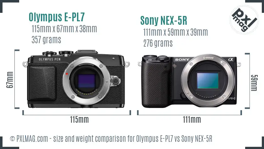Olympus E-PL7 vs Sony NEX-5R size comparison