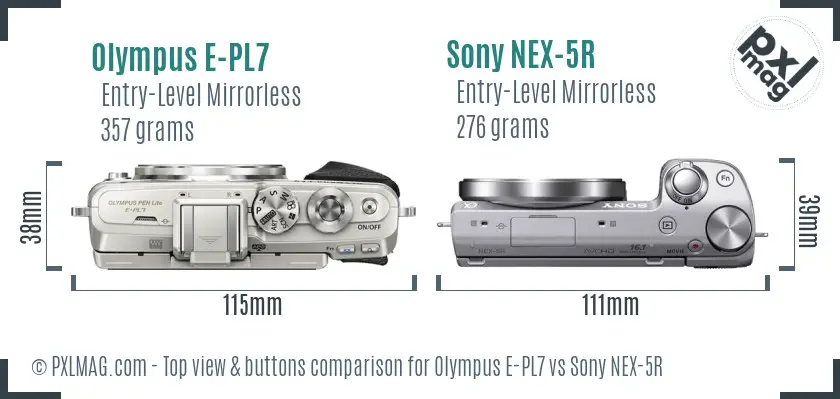 Olympus E-PL7 vs Sony NEX-5R top view buttons comparison
