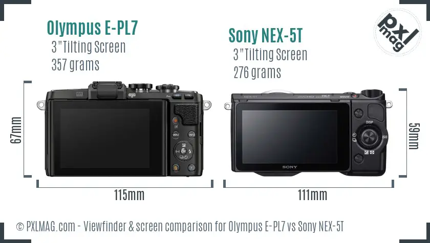 Olympus E-PL7 vs Sony NEX-5T Screen and Viewfinder comparison