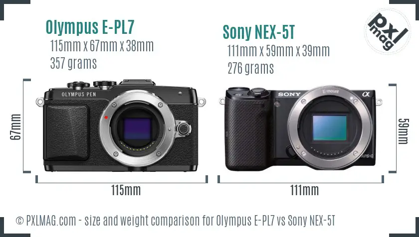Olympus E-PL7 vs Sony NEX-5T size comparison