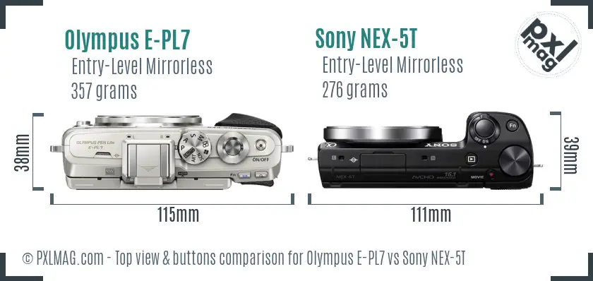 Olympus E-PL7 vs Sony NEX-5T top view buttons comparison