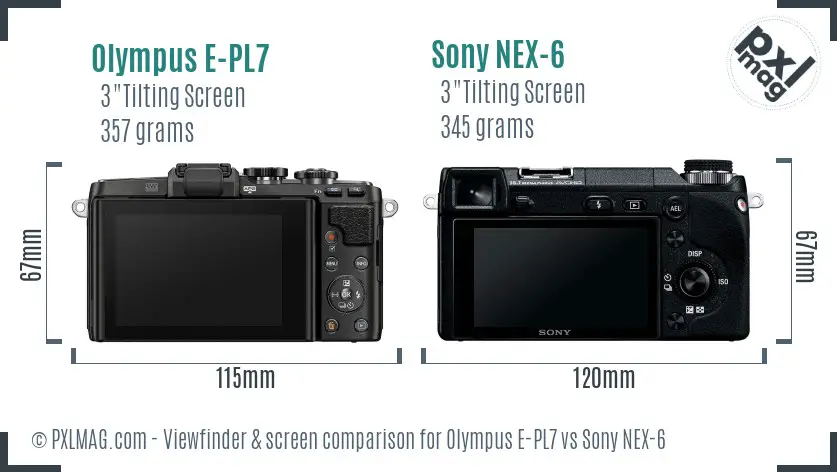 Olympus E-PL7 vs Sony NEX-6 Screen and Viewfinder comparison