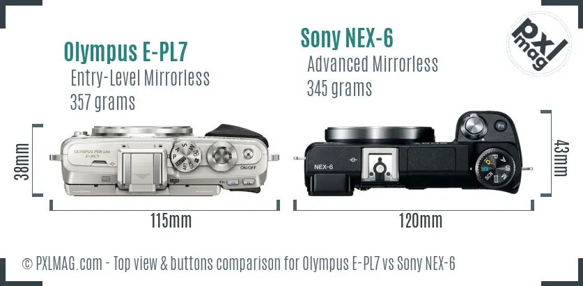 Olympus E-PL7 vs Sony NEX-6 top view buttons comparison