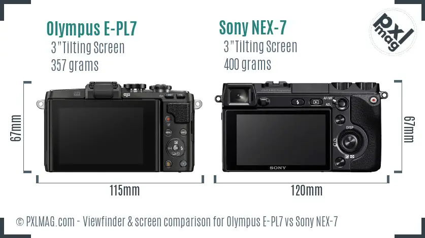 Olympus E-PL7 vs Sony NEX-7 Screen and Viewfinder comparison