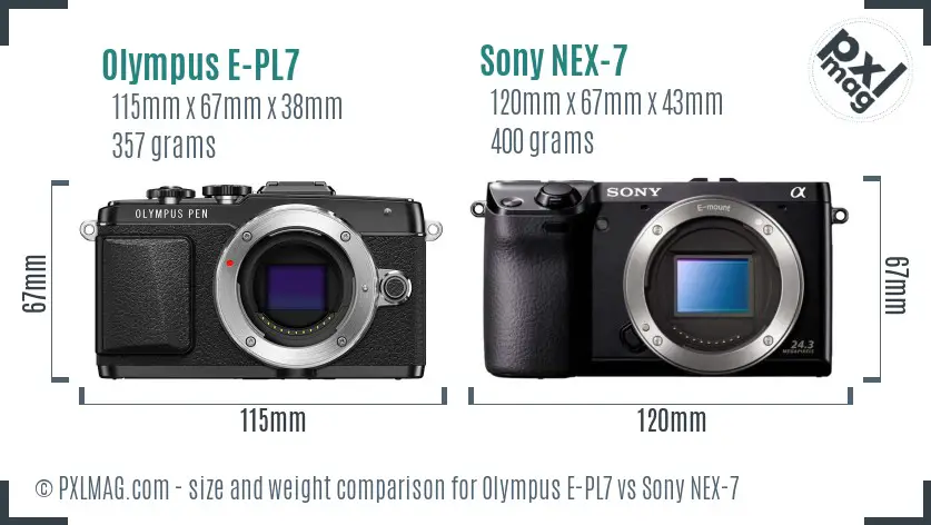 Olympus E-PL7 vs Sony NEX-7 size comparison