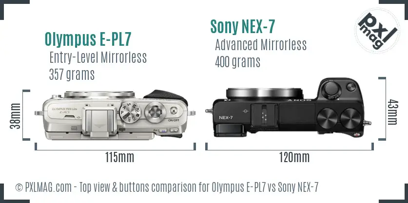 Olympus E-PL7 vs Sony NEX-7 top view buttons comparison