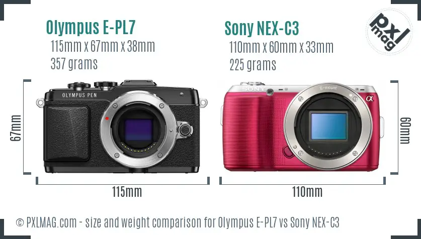 Olympus E-PL7 vs Sony NEX-C3 size comparison