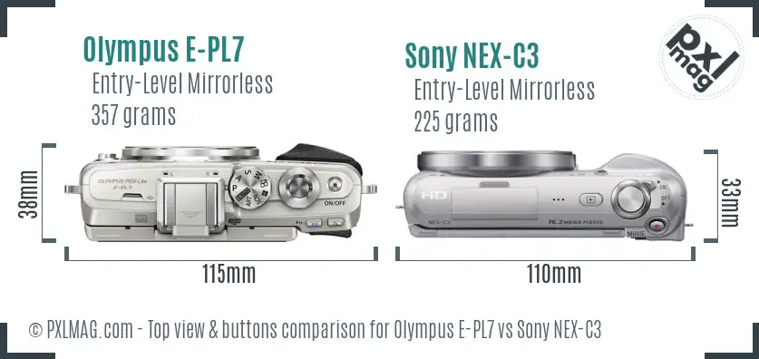 Olympus E-PL7 vs Sony NEX-C3 top view buttons comparison