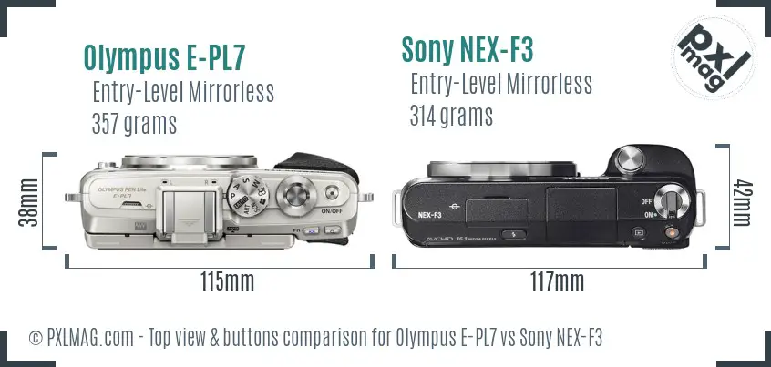 Olympus E-PL7 vs Sony NEX-F3 top view buttons comparison