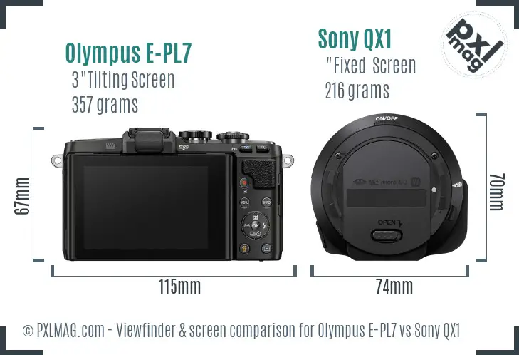 Olympus E-PL7 vs Sony QX1 Screen and Viewfinder comparison