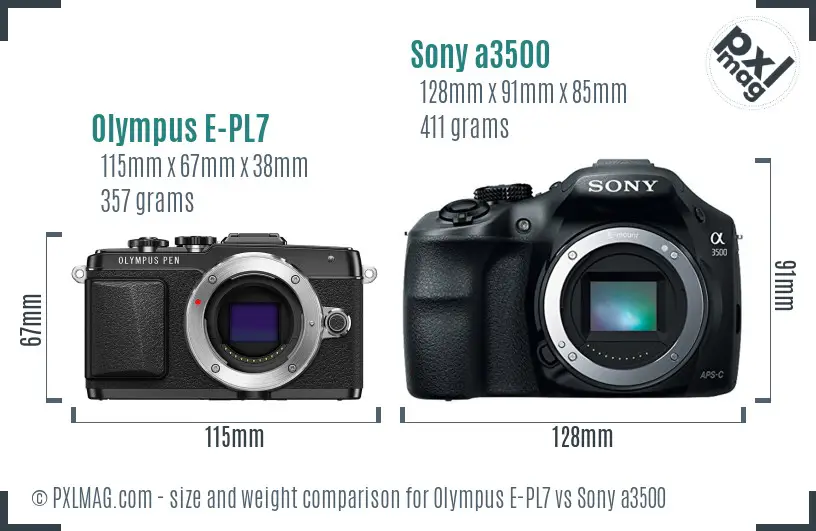 Olympus E-PL7 vs Sony a3500 size comparison