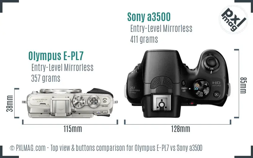 Olympus E-PL7 vs Sony a3500 top view buttons comparison