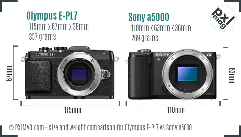 Olympus E-PL7 vs Sony a5000 size comparison