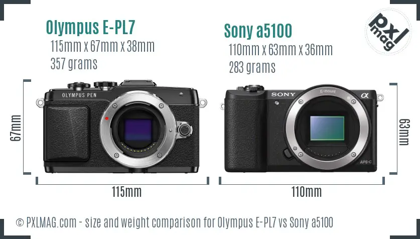 Olympus E-PL7 vs Sony a5100 size comparison