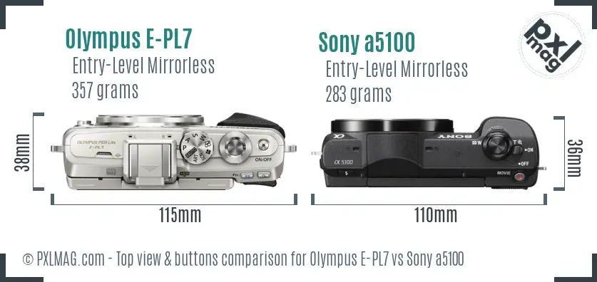 Olympus E-PL7 vs Sony a5100 top view buttons comparison