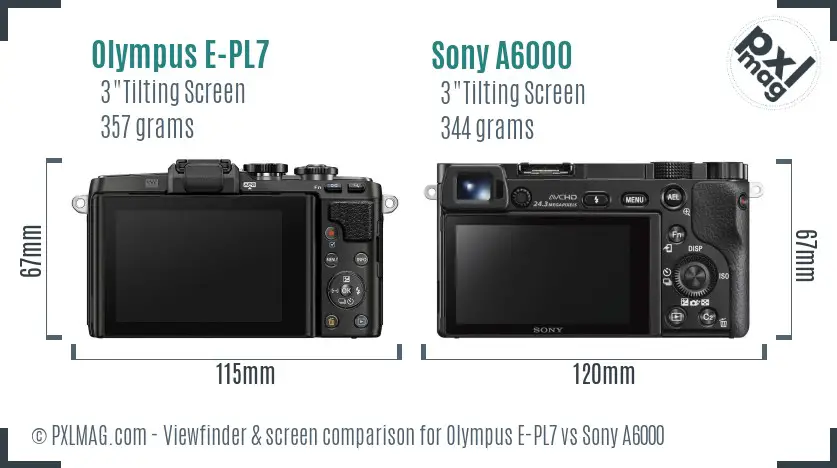 Olympus E-PL7 vs Sony A6000 Screen and Viewfinder comparison