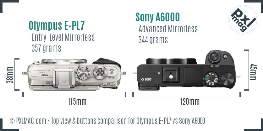 Olympus E-PL7 vs Sony A6000 top view buttons comparison