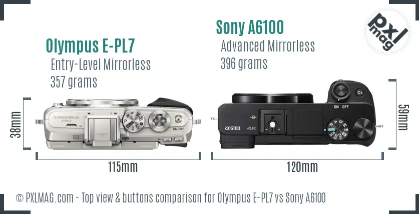 Olympus E-PL7 vs Sony A6100 top view buttons comparison