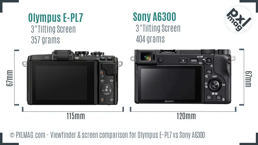 Olympus E-PL7 vs Sony A6300 Screen and Viewfinder comparison