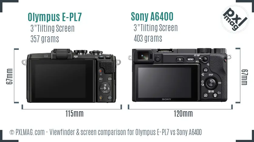 Olympus E-PL7 vs Sony A6400 Screen and Viewfinder comparison