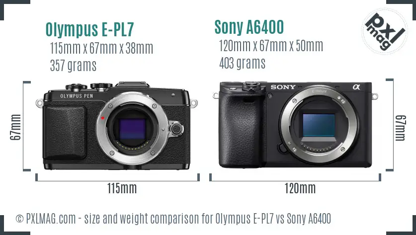 Olympus E-PL7 vs Sony A6400 size comparison